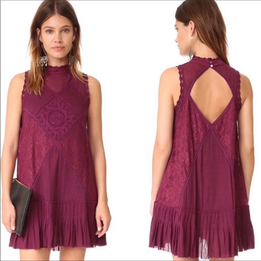 Free People One Angel burgundy crochet dress, SP - Picture 2 of 5